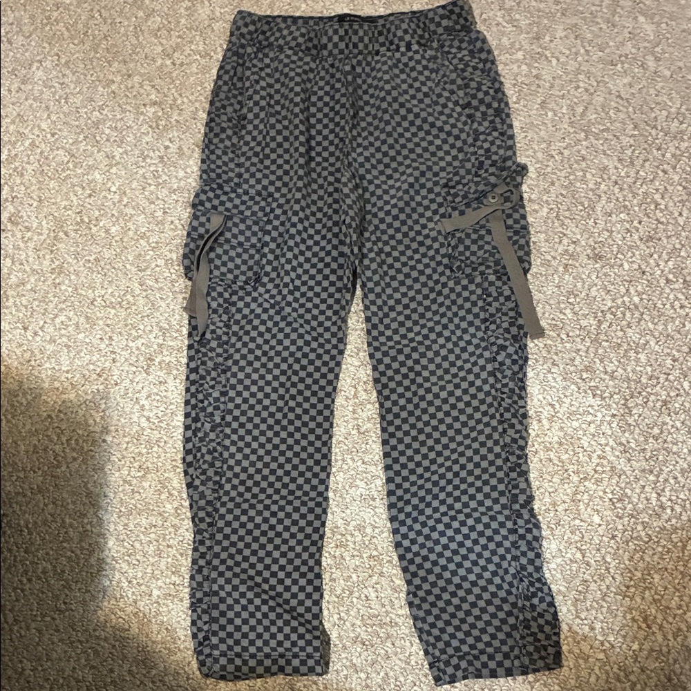 Women's Checkered Cargo Pants - Black and Gray